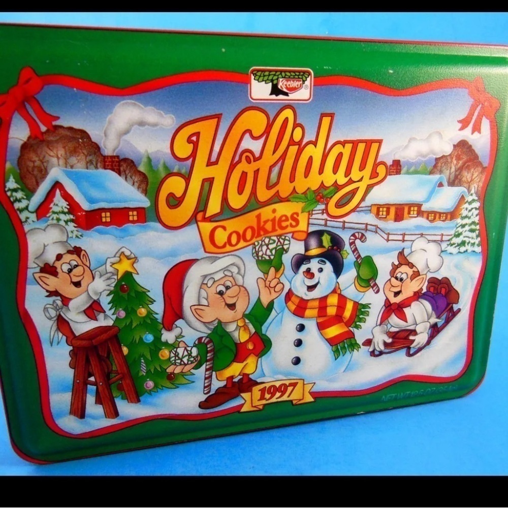 KEEBLER Vintage Holiday Cookies Tin 8 X 6 X 2" Snowman empty 1997 collectible